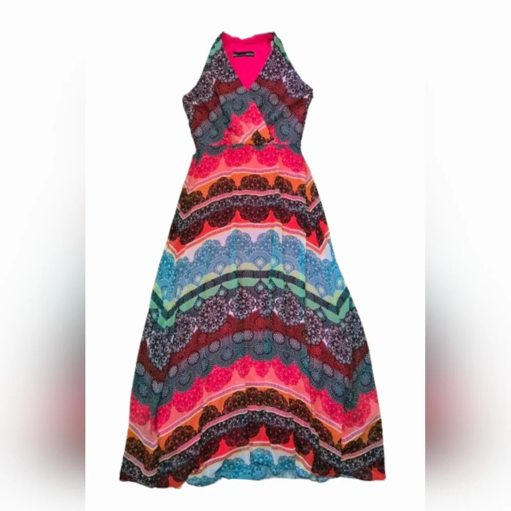Chetta B Colorful A-line Maxi Dress 6(S) Long Vacation Summer Boho